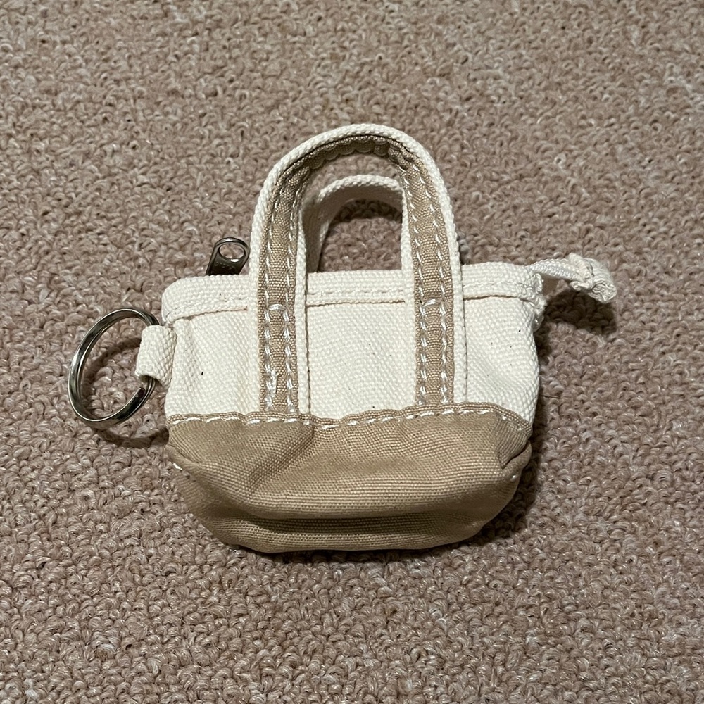 Llbean Mini Canvas Tote Keychain - Cream and Tan